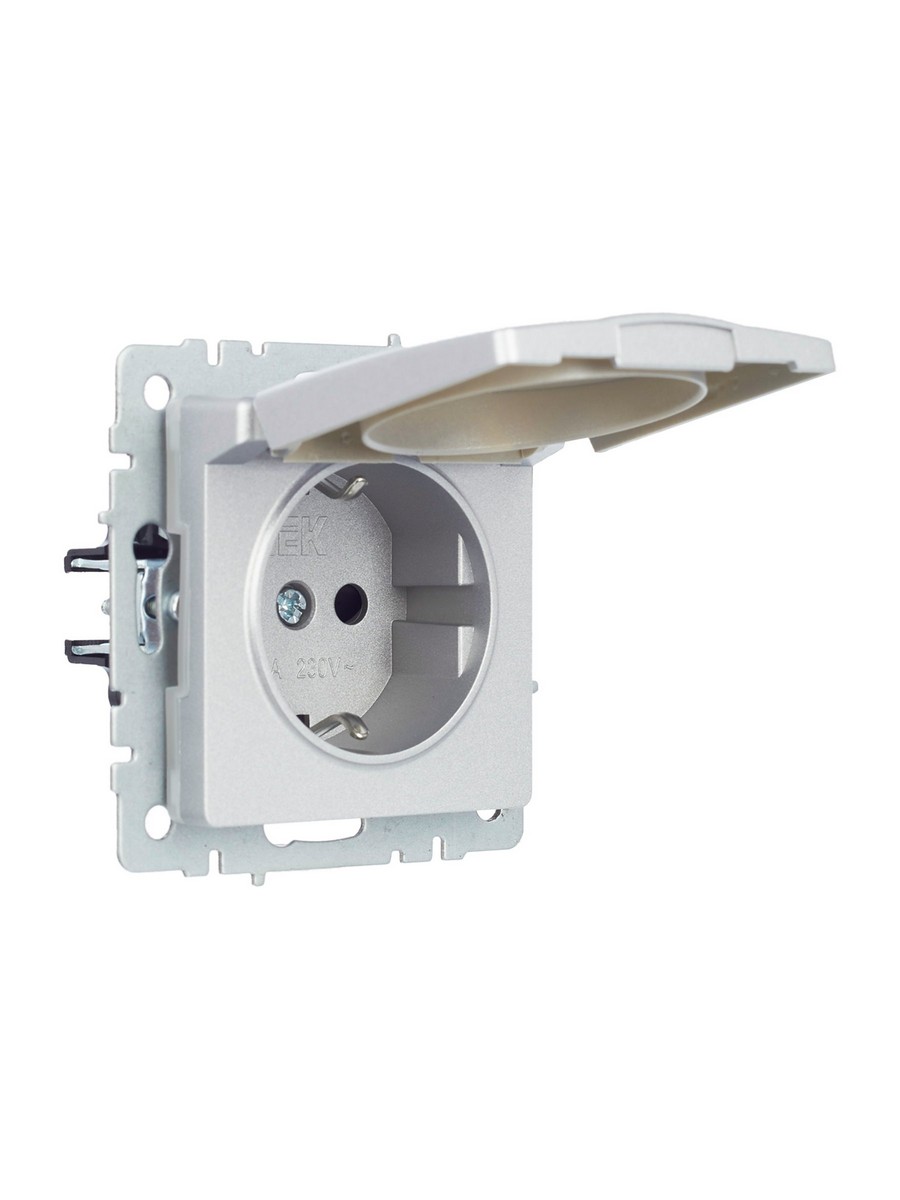 IEK Brite Алюминий Розетка IEK BRITE с/з с шторками и крышкой 16А IP44 РСбш10-3-44-БрА алюминий BR-R16-16-44-K47