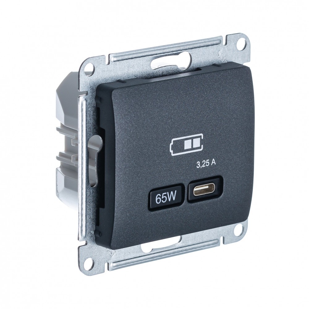 Glossa Антрацит Розетка USB Systeme Electric Glossa Антрацит тип-C 65W высокоскор.заряд. QC, PD, мех. GSL000727