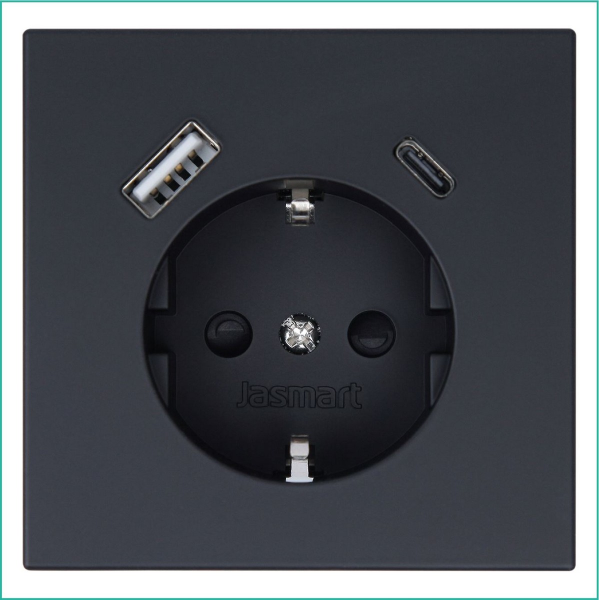 JASMART FD - розетки и выключатели Розетка JASMART FD SCHUKO с USB A+C с защитными шторками 25W Черный матовый (soft touch) 5501USB-25PBM