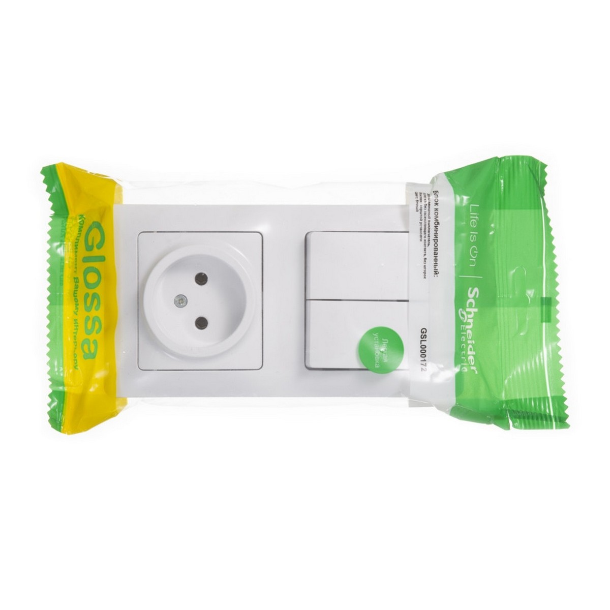 Glossa Белый Блок:Glossa Белый розетка и 2-кл. выключатель GSL000172