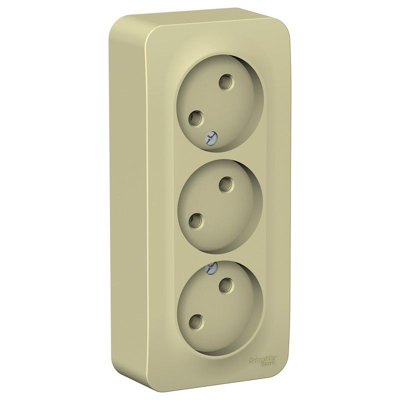 Blanca бежевые розетки и выключатели Розетка SE Blanca 3-ая Бежевый наружный б/з без шторок изолир. пластина BLNRA000317