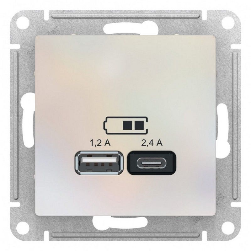 AtlasDesign Жемчуг Розетка USB Systeme Electric AtlasDesign Жемчуг A+С 5В/24А 2х5В/12А механизм ATN000439