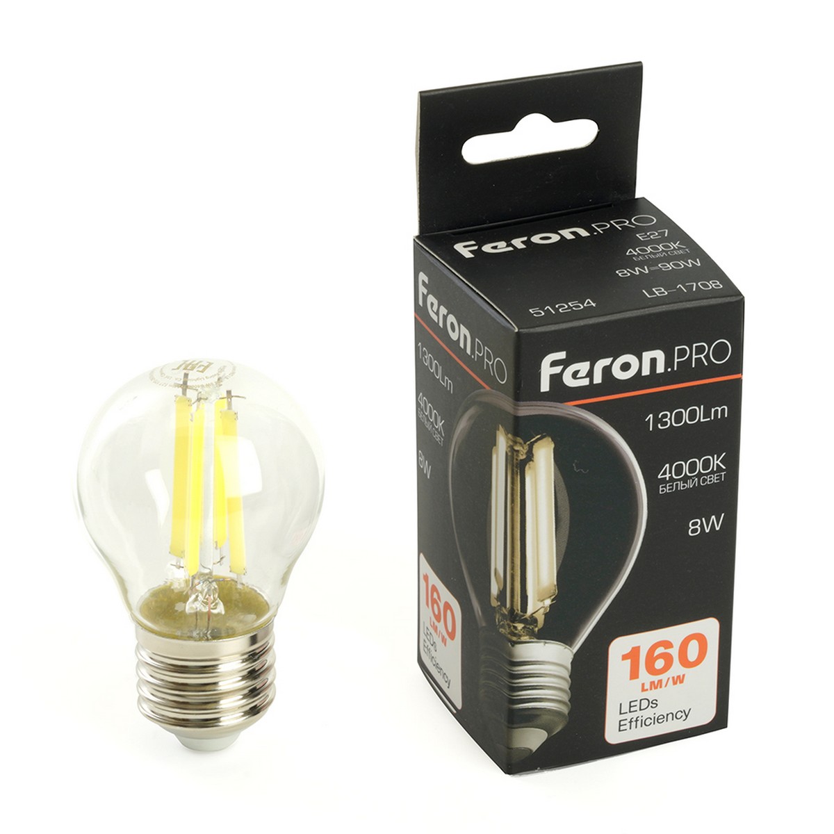 E27 Лампа светодиодная Feron.PRO LB-1708 Шарик E27 8W 175-265V 4000K 51254 
