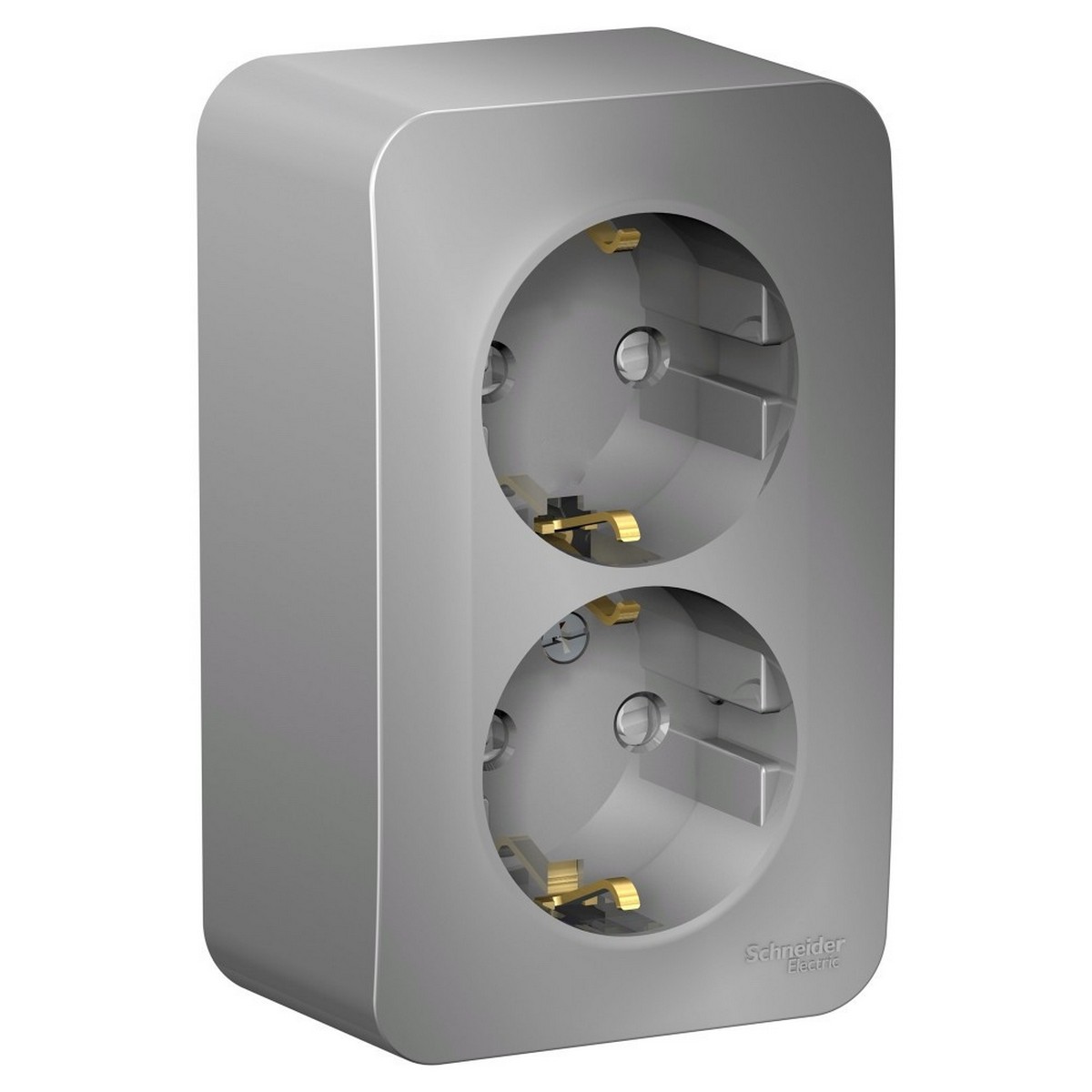 Blanca алюминий розетки и выключатели Розетка SE Blanca 2-ая Алюминий наружный с/з со шторками изолир. пластина BLNRA011213