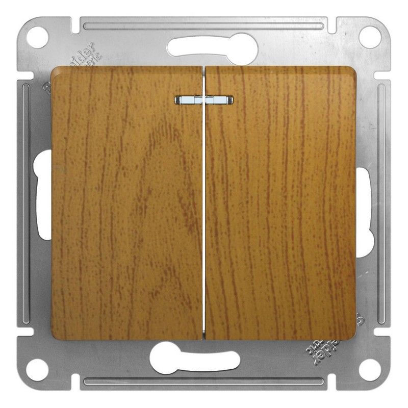 Glossa Дуб Выключатель Systeme Electric Glossa Дерево Дуб 2-клавишный с подсветкой, сх.5а GSL000553