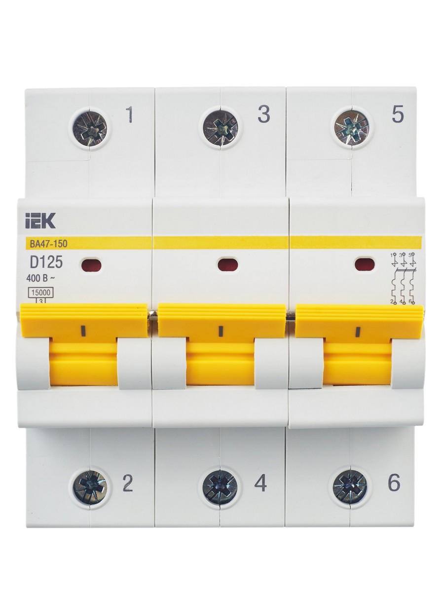 3 полюсные (трехполюсные) Автоматический выключатель IEK KARAT ВА47-150 3Р 125А 15кА х-ка D MVA50-3-125-D 