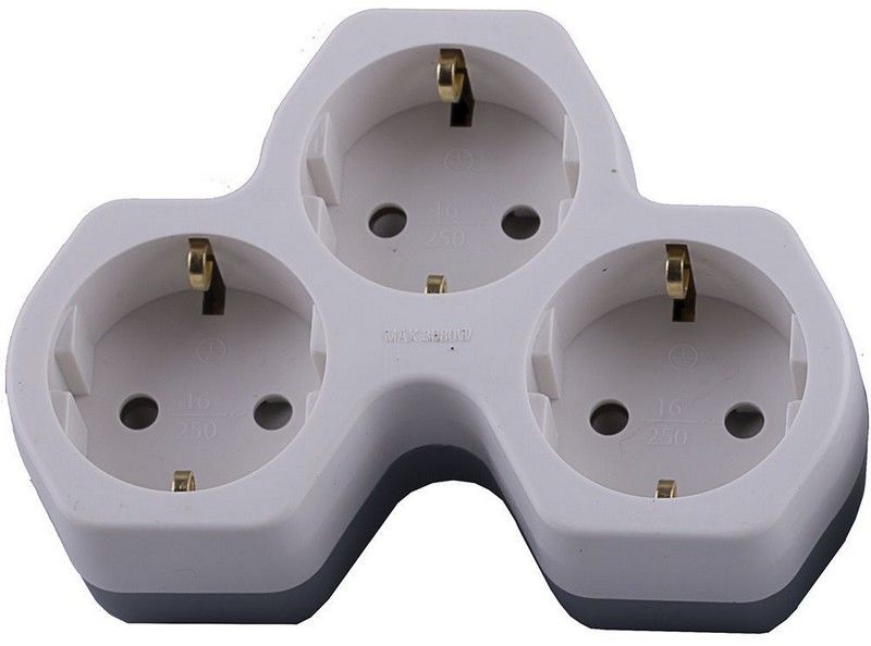 Колодки и удлинители, тройники Разветвитель сетевой 3-местный с/з STEKKER ADP16-13-20 250V16A ABS огнеустойчивый 32871 