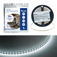 Лента светодиодная Feron LS505 120SMD(2835)/м 11Вт/м 24V 5000*5*1.5мм 4000K Ширина - 5 мм 53055