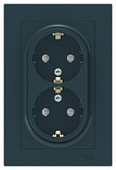 Розетка Systeme Electric AtlasDesign Изумруд с/з двойная, со шторками, 16А, в сборе ATN000826